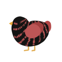 (unnamed), a black and red chicken with a bar pattern