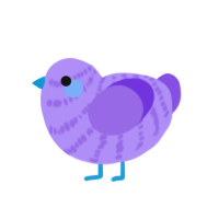 Keeko, a lilac and blurple chicken with a bar pattern