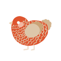 Bucky Jr, a vermilion and beige chicken with a lace pattern