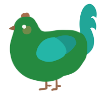 Pot, a viridian and turquoise chicken