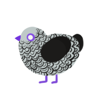 Midnight Ruffles, a silver and sable chicken with a double-lace pattern