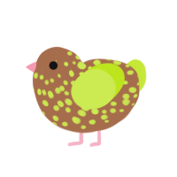 Spotty, a brown and lime chicken with a speckle pattern