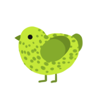 Germ, a lime and chartreuse chicken with a speckle pattern