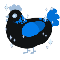 Artemis, a black and sapphire chicken with a neck-speckle pattern