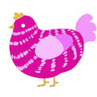 Lovebug, a fuchsia and lavender chicken with a bar pattern