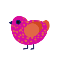 something else, a fuchsia and vermilion chicken with a speckle pattern