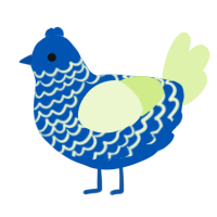 Fig, a ultramarine and apple chicken with a lace pattern