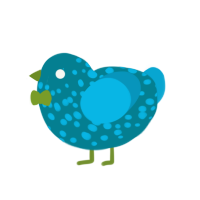 Gummy, a sea and cerulean chicken with a speckle pattern