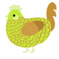 A lime and gold chicken with a lace pattern