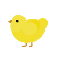 YOT YKAEUQS, a yellow chicken with a head pattern