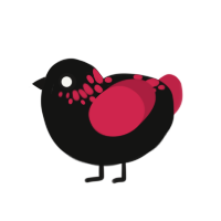 dietrich, a black and crimson chicken with a neck-speckle pattern