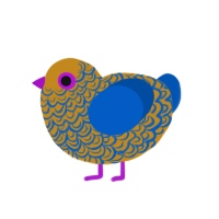 Magic Ink, a ochre and ultramarine chicken with a double-lace pattern