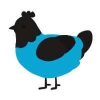 Kaito, a cerulean and sable chicken with a head pattern