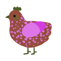 Chair, a russet and orchid chicken with a speckle pattern