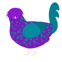 fleck, a violet and sea chicken with a speckle pattern