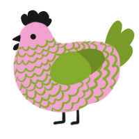 Bob, a pink and chartreuse chicken with a lace pattern