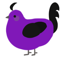 Banhammer, a violet and black chicken