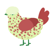 Apple Pie, a apple and red chicken with a speckle pattern