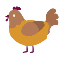 nugget, a orange and brown chicken with a head pattern