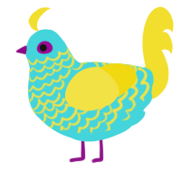 sponge, a aqua and yellow chicken with a lace pattern