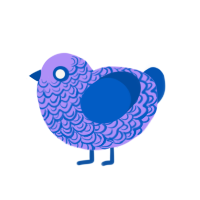 Flip, a lilac and ultramarine chicken with a double-lace pattern