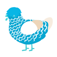 Frostbite, a cerulean and cream chicken with a lace pattern