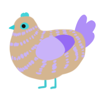 Creame, a beige and lilac chicken with a bar pattern