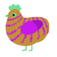 Vibrant, a gold and amethyst chicken with a bar pattern