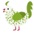 A white and chartreuse chicken with a speckle pattern