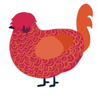 Crescendo, a crimson and vermilion chicken with a double-lace pattern