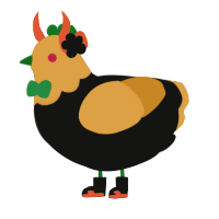 Katsuki Bakugou, a black and orange chicken with a head pattern