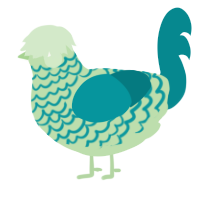 Scribble, a gluppy and teal chicken with a lace pattern