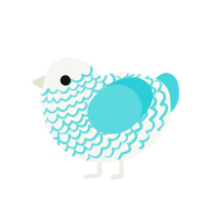 Curly, a white and aqua chicken with a lace pattern