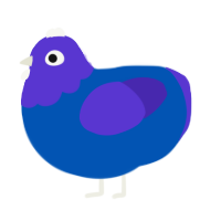 Grape, a ultramarine and indigo chicken with a head pattern