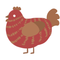 A red and brown chicken with a bar pattern