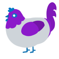 Rika, a mist and violet chicken with a head pattern