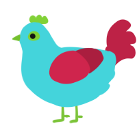 blubaloo, a aqua and crimson chicken