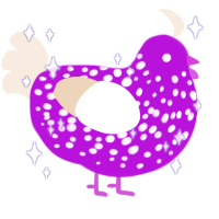 Party hat, a amethyst and cream chicken with a speckle pattern