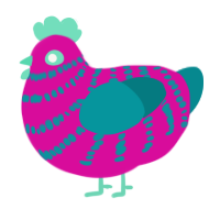 Pop Art, a fuchsia and teal chicken with a bar pattern