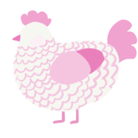 Fondant, a white and pink chicken with a lace pattern