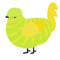 uranium, a lime and yellow chicken with a bar pattern