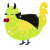 uranium, a lime and yellow chicken with a bar pattern