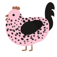 A rose and sable chicken with a speckle pattern