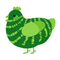 A leaf and grass chicken with a bar pattern