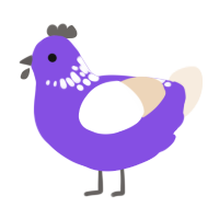 Helio, a blurple and cream chicken with a neck-speckle pattern