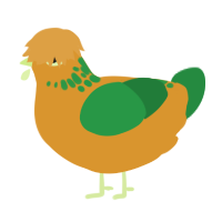 Halfripe Orange, a orange and viridian chicken with a neck-speckle pattern