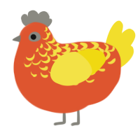 Solar Flare, a vermilion and yellow chicken with a half-lace pattern