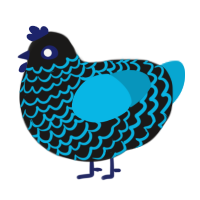 Love Child, a sable and cerulean chicken with a lace pattern