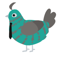 Miku 2, a turquoise and grey chicken with a bar pattern