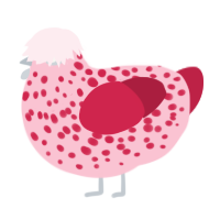 cereza, a rose and crimson chicken with a speckle pattern